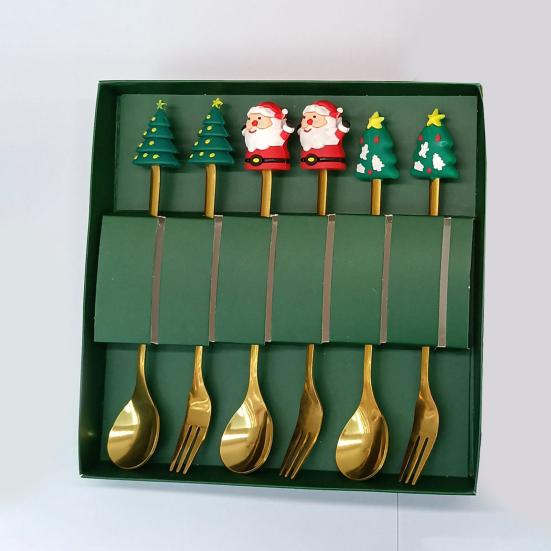 Набор рождественских ложек из нержавеющей стали, тематика «Елка, Санта, Звезда», ложки для перемешивания кофе, праздничная кухонная утварь с подарочной коробкой