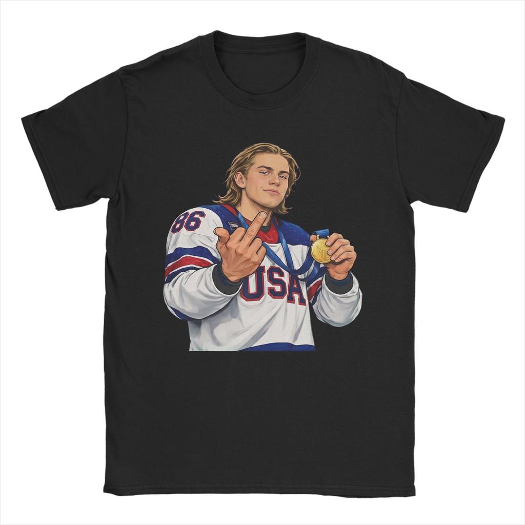 Jack Hughes Gold Hockey USA TShirt Unisex  Fashion Pure Cotton Tees Round Collar Short Sleeve T Shirts Gift Idea Clothes