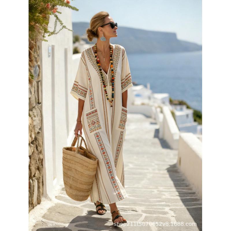 European and American bohemian women's dress seaside vacation elegant fashion print