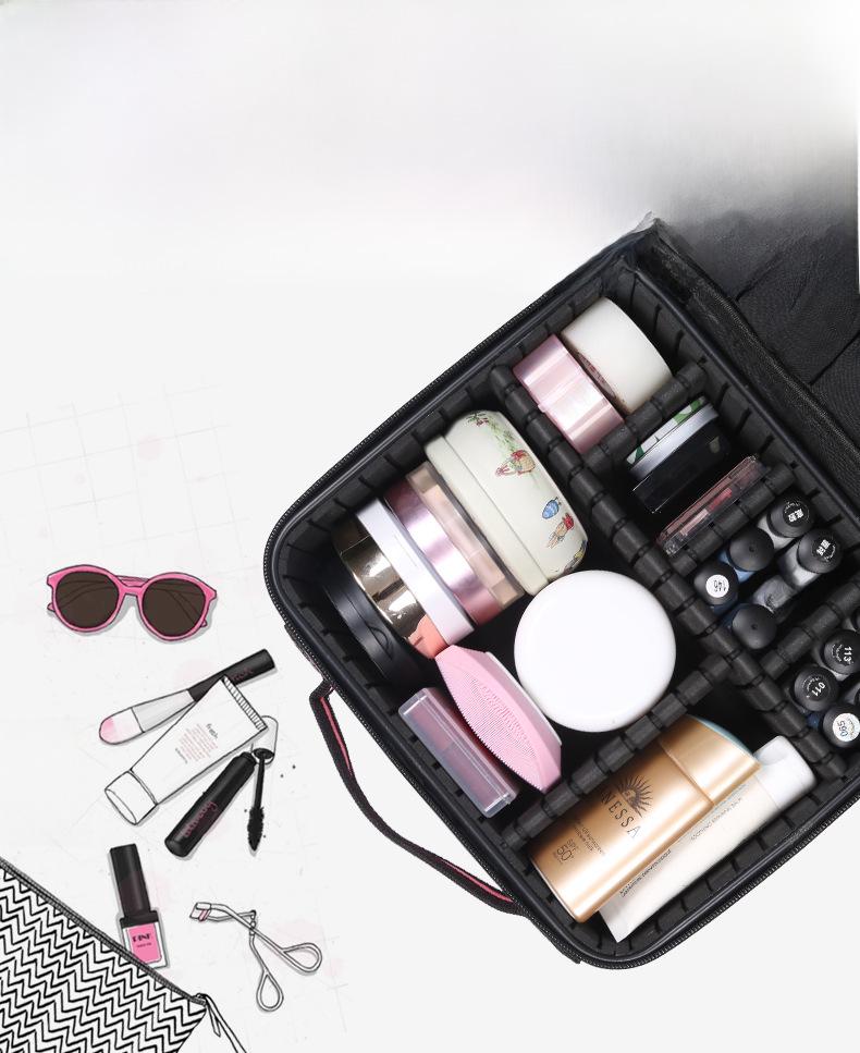 Professional Portable Waterproof Cosmetic Bag with Multi-functional Storage and Partition for Makeup and Eyelash Tools