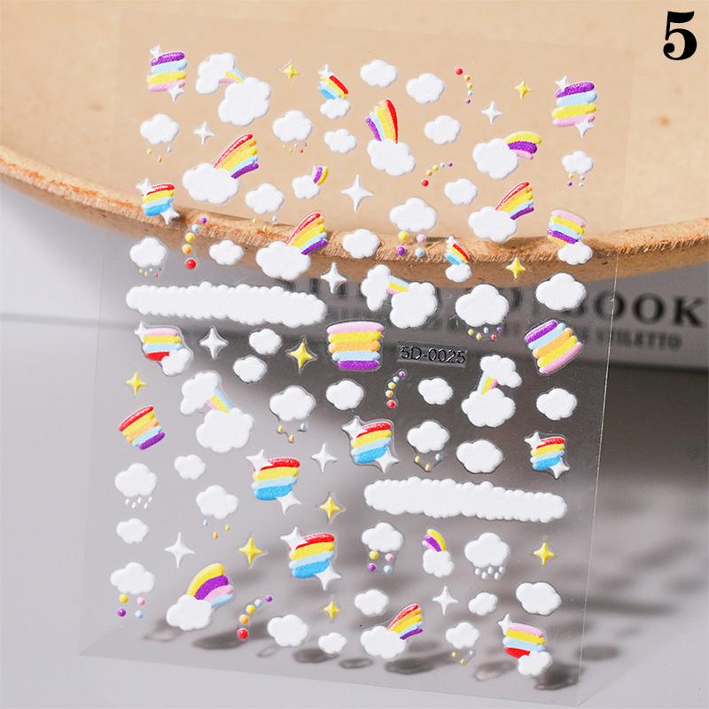 Dopamine Colored Relief Nail Stickers Cartoon Line Flower Pink Sweet Style Cute Nail Sticker Nail Art Diy Decoration