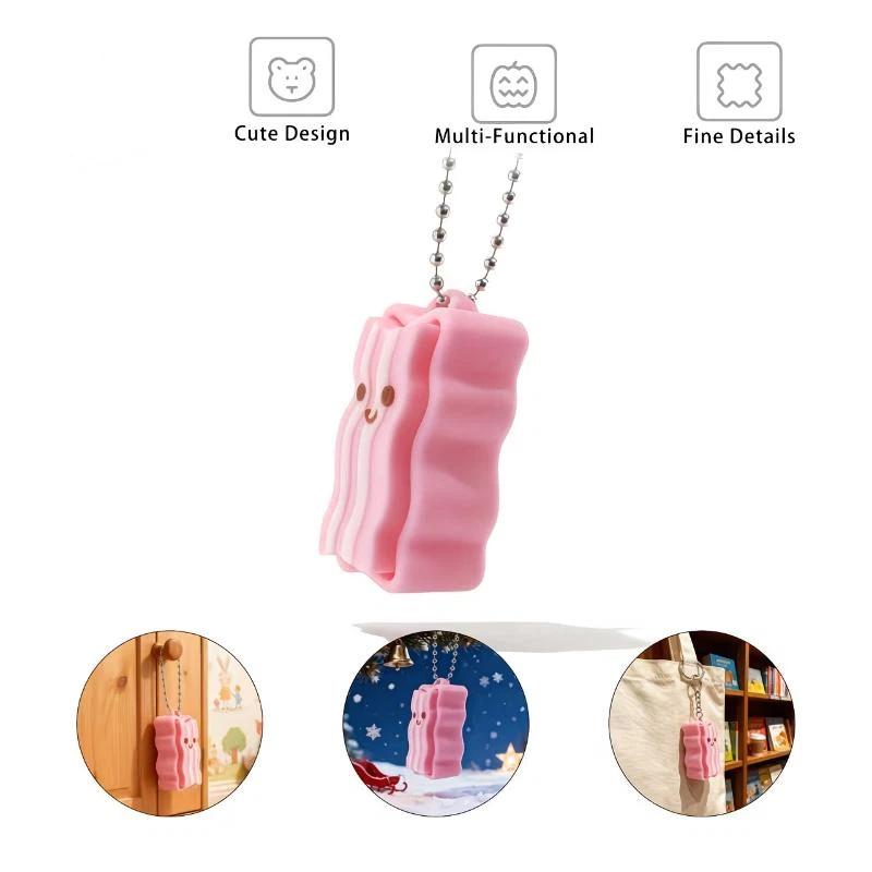 Cute 3D Printed Bacon Fidget Clicker Keychain Lightweight Anti-Anxiety Toy Pendant for Backpack Daily Decoration