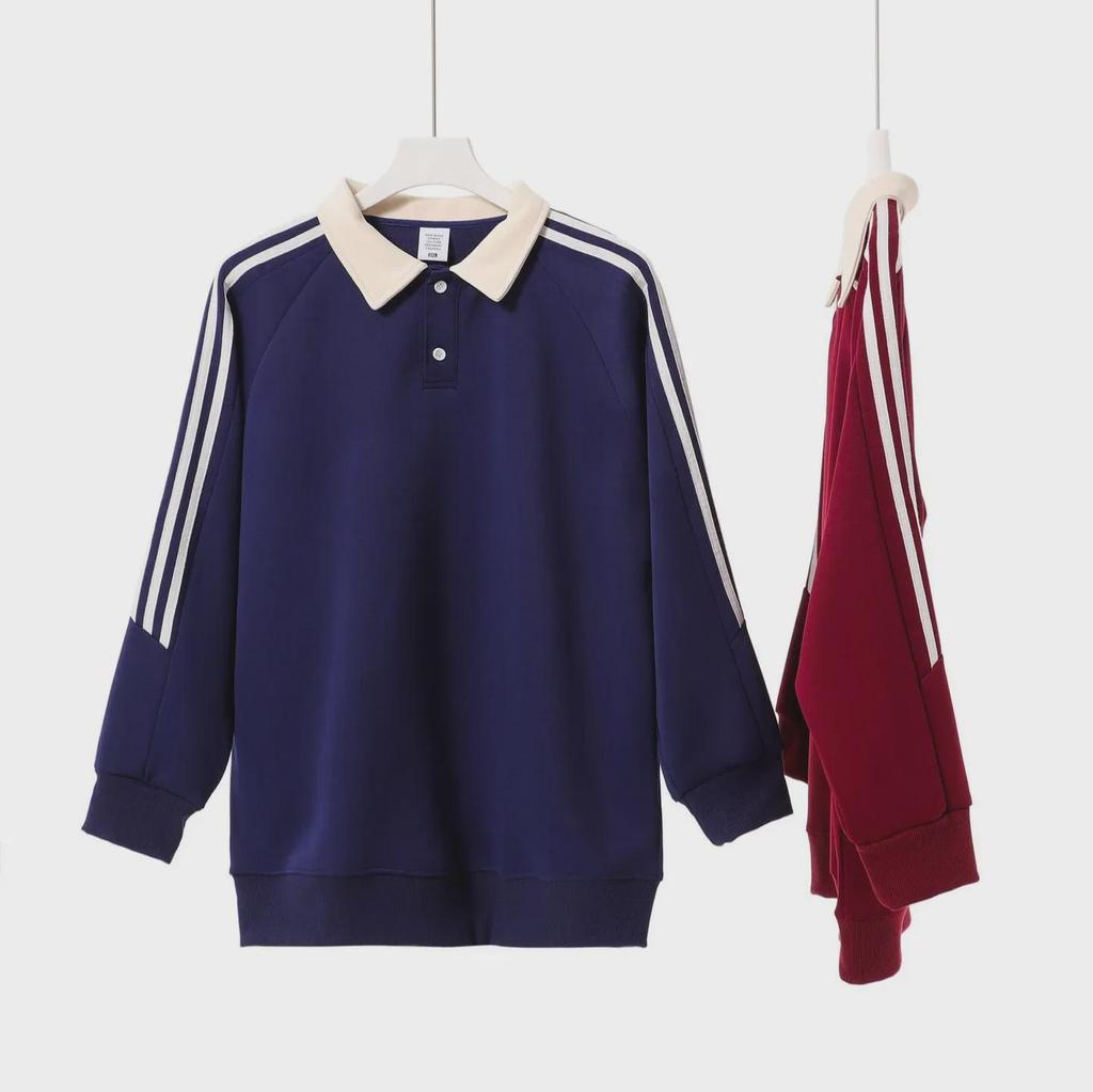 Полосатый свитер в стиле американского ретро-колледжа: Свободный крой, круглый вырез, длинный рукав, толстовка