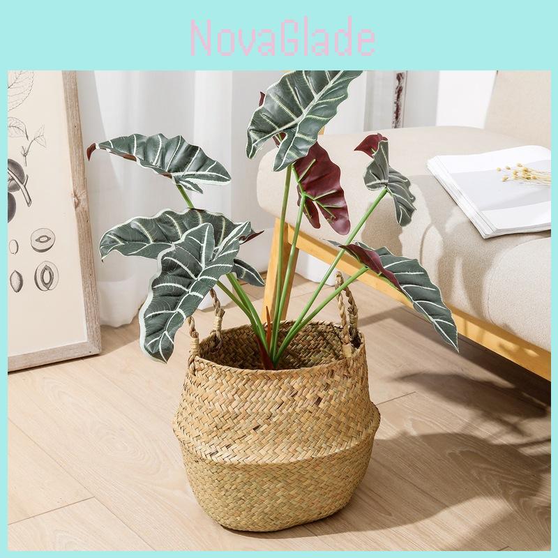 Искусственное растение Алоказия душистая (Alocasia Odora) с листьями в плетеной корзине для гостиной или офиса