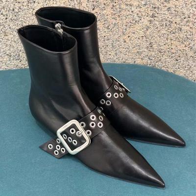 Версия из коровьей кожи~ Премиальная кожа толстый каблук остроносые короткие ботинки женские 2025 новые тонкие ботинки ботинки Мартин корейские ботильоны