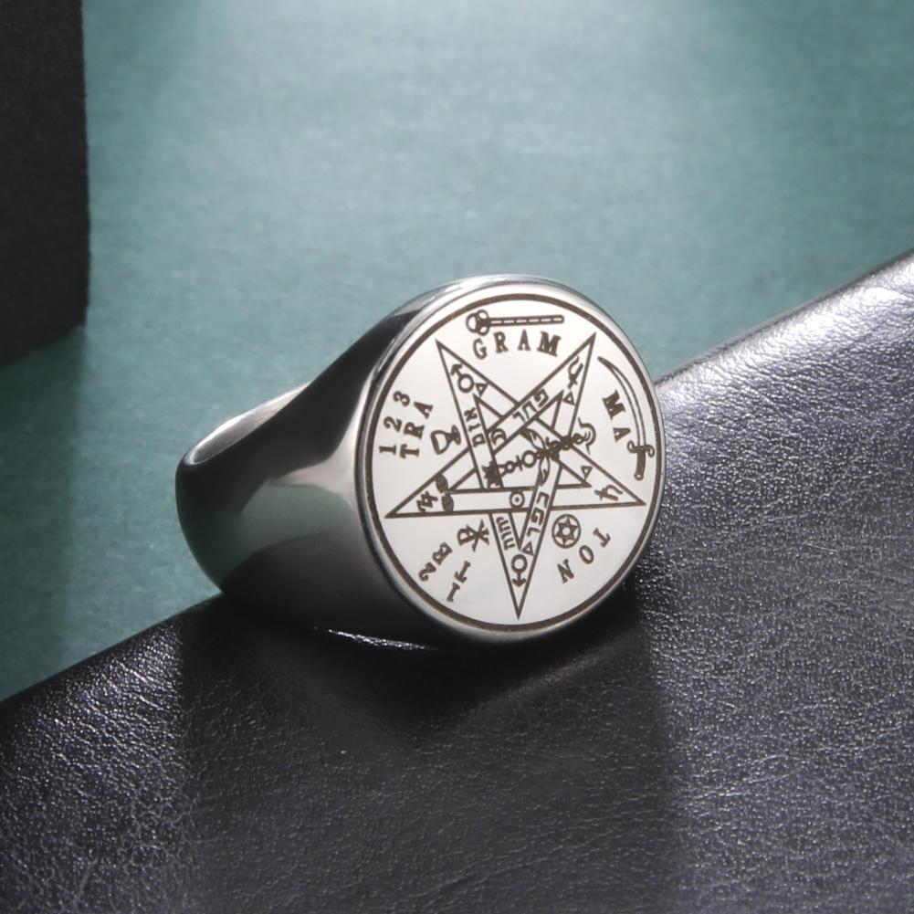 Dreamtimes Vintage Viking Five-pointed Star Rings Wahyeh Magical Blessed Pentagram of Solomon Amulet Talisman Men's Ring Jewelry