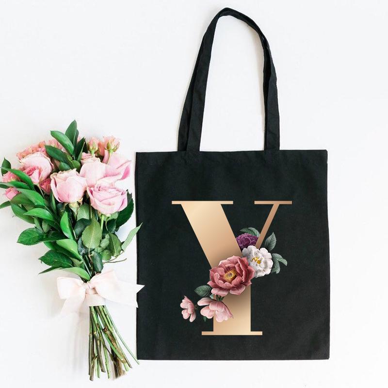 Холщовая сумка-тоут с цветочным письмом и шрифтом ABCDEFG, повседневная сумка-шопер с эко-цветами большой вместимости, сумки на плечо в стиле Харадзюку