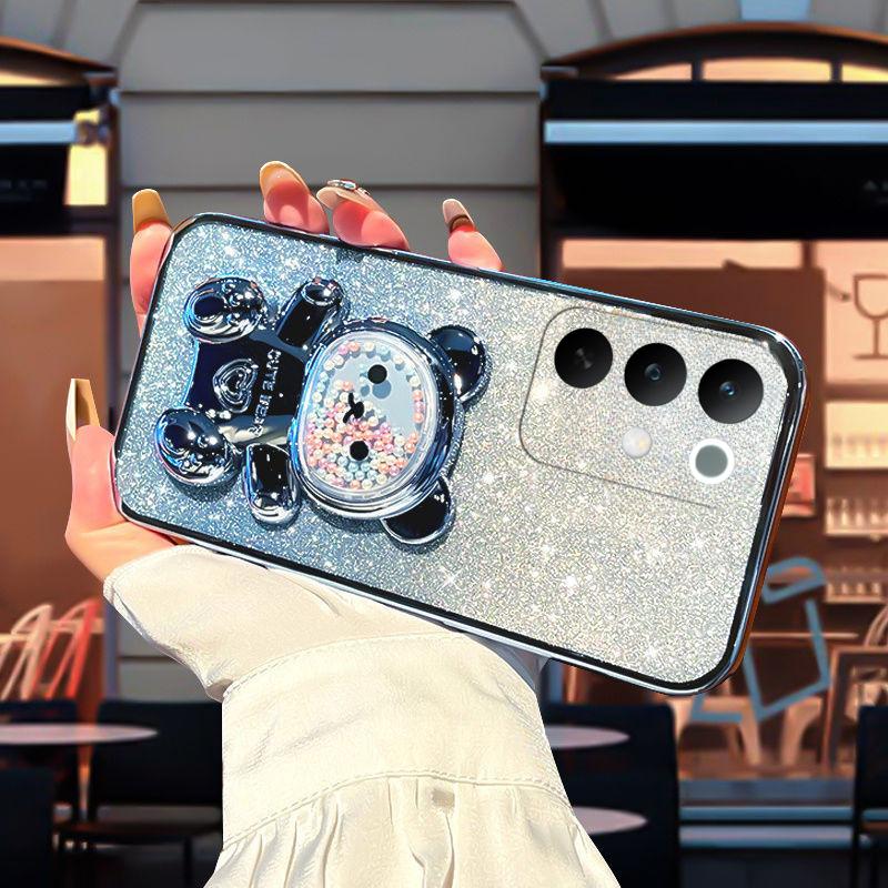 Чехол для Realme C85 Pro с градиентом, 3D-медведь, складная подставка-кронштейн, роскошный, тонкий, с покрытием, блестящий, для девочек, задняя крышка для Realme C85