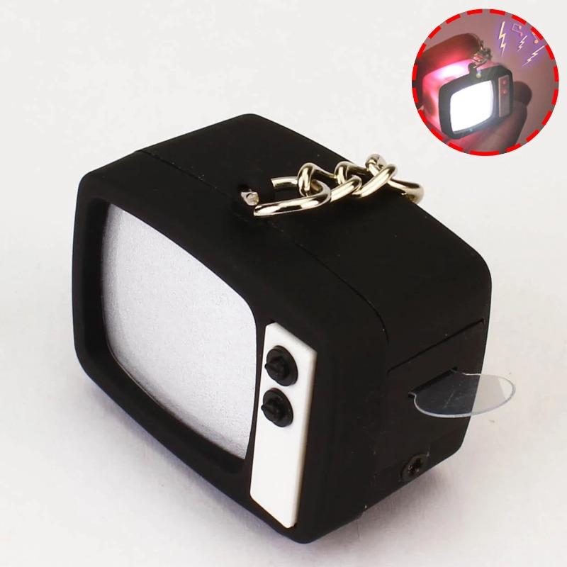 Retro TV Shaped Keychain with Light & Sound Miniature Television Tv Model Toy Pendant for Bag Charm Key Ring Chain