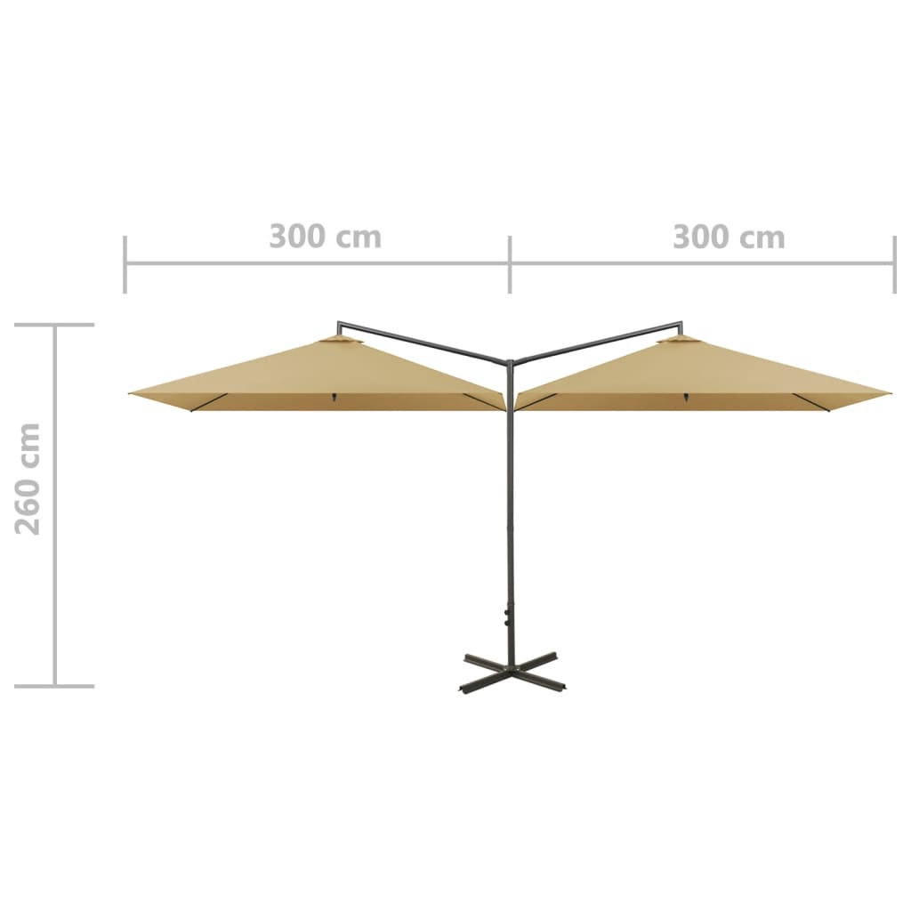 Double Cantilever Sun Umbrella with Steel Pole 600 x 300 cm Taupe