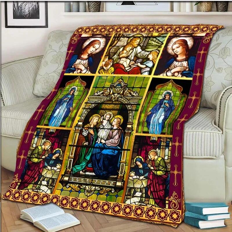 Одеяло с Девой Марией и Иисусом для офиса, дома, пешего туризма, пикника, толстое одеяло, модное покрывало, фланелевое одеяло, пледы