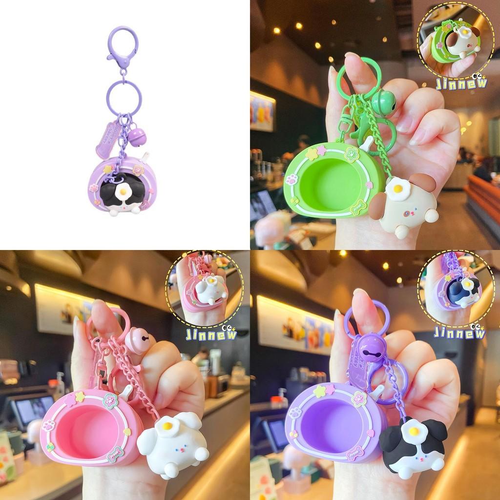 Cartoon Poached Egg Dog Keychain With Resin Material For Backpack And Keys