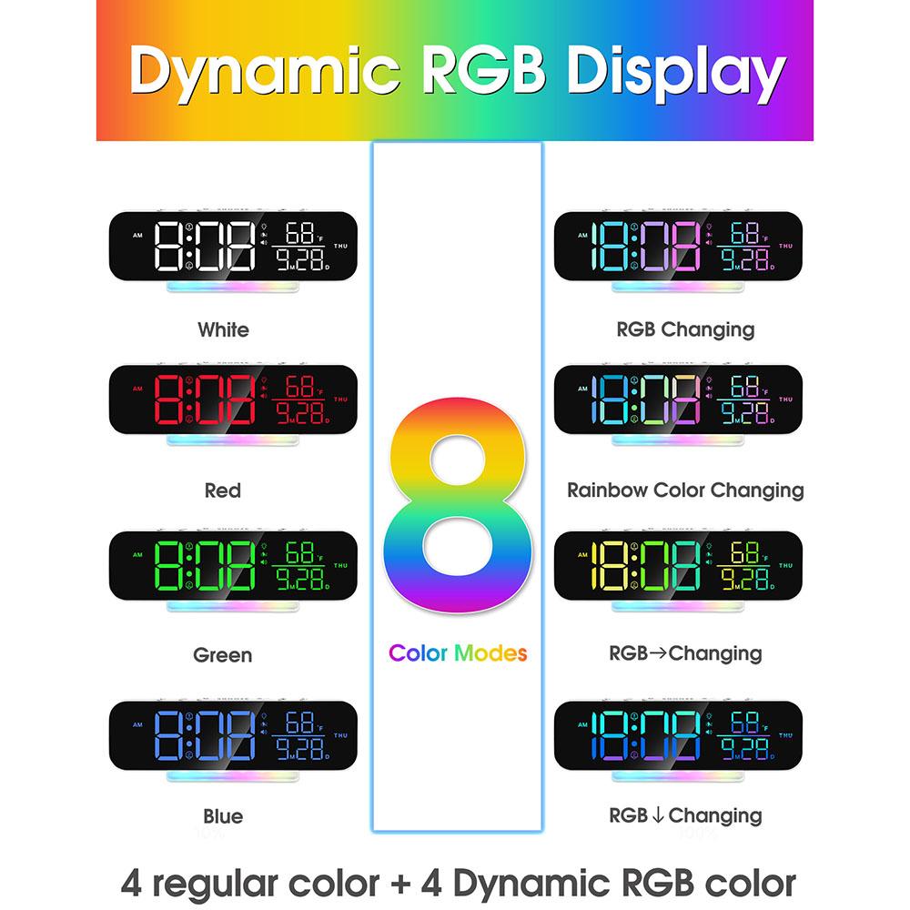 GS-G9 Dynamic RGB Large Display LED Digital Alarm Clock Calendar Desk Clock with Vibration Pad