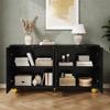 Living Room Cabinet, Four-Door Sideboard, Dining Room Storage Cabinet with Arch Gold Line Decor, Ball-Shaped Metal Feet for Hallway and Living Room