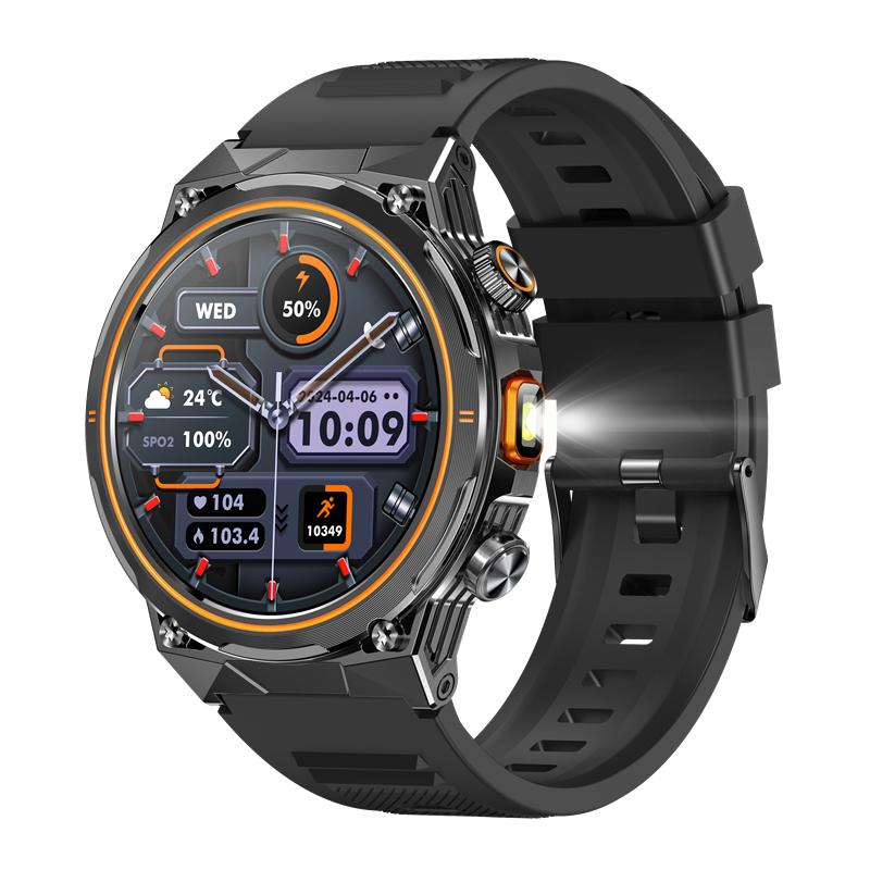 Men AK81 Smart Watch Flashlight Outdoors Multi-Sports Fitness Tracker Bluetooth Calling Health Monitoring Smartwatch