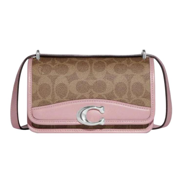 Coach Сумка Bandit 18 Classic Monogram с пряжкой из искусственной кожи и роскошной коровьей кожи, на плечо, через плечо, маленькая, женская, коричнево-розовая CF936-LHRJ8