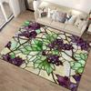 "Stained Glass Style Carpet with Green Leaves and Purple Grapes Design" Suitable for use as an anti-slip for living room bedroom sofas