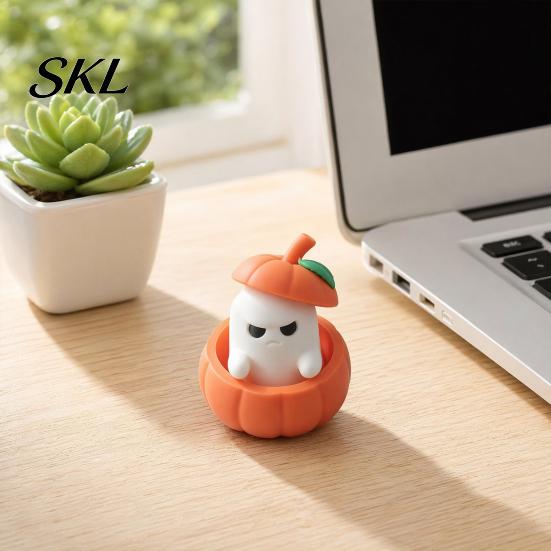 Ghost Style Decor Halloween Ornament, 3D Printed Pumpkin Design Figure, Figure Mini Desktop Decoration for Scented Candles
