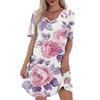 Women's Summer Fashion Casual V-Neck Floral Print Short Sleeve Pocket Dress
