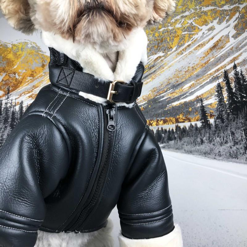 Thick Winter Dog Coat Small Breeds PU Leather Jacket Warm Hoodie Teddy Schnauzer Bichon Pomeranian French Bulldog