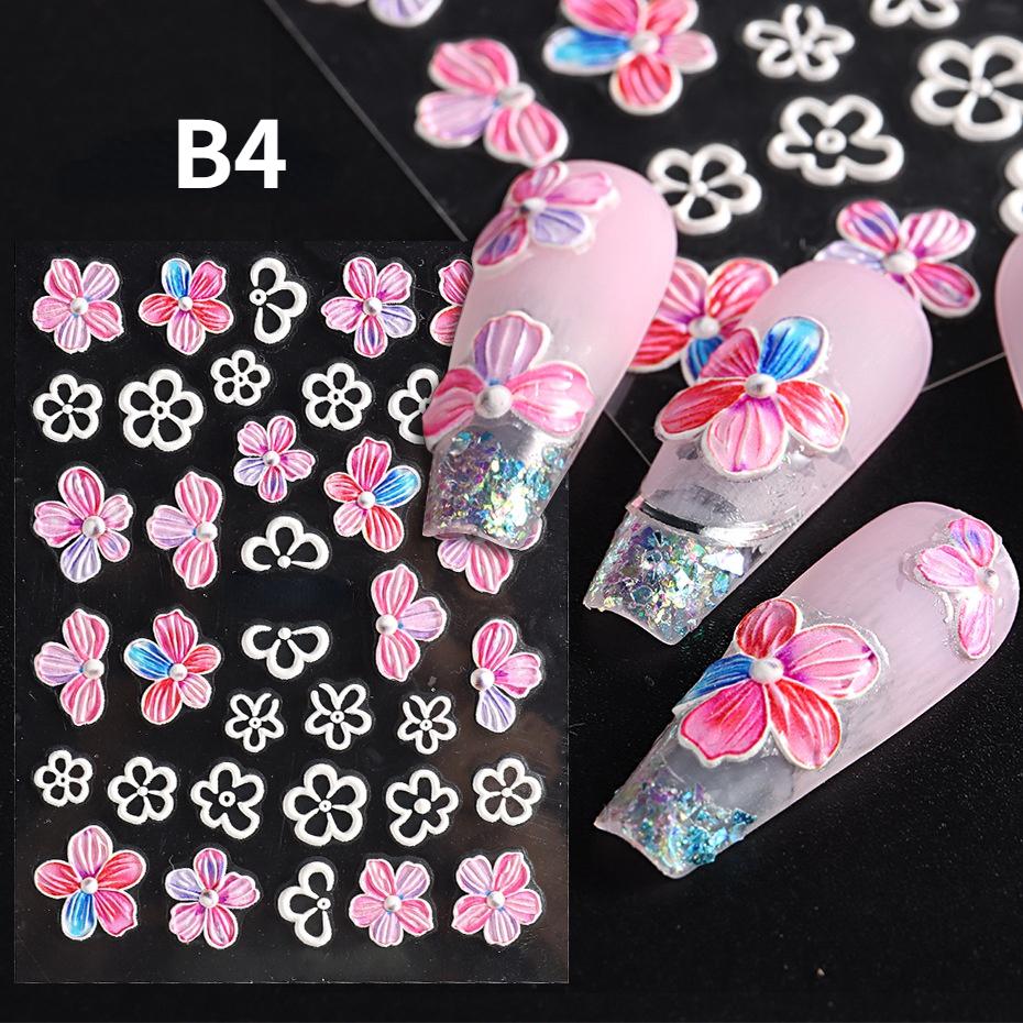 5D Flower Nail Stickers,3D Embossed Flower Nail Stickers Self Adhesive Nail Art Stickers 5D Flower Nail Design Nail Supplies DIY Nail Decoration