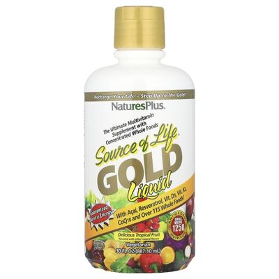 NaturesPlus, Источник жизни, Золотая жидкость, со вкусом тропических фруктов, 30 жидких унций (887,10 мл)