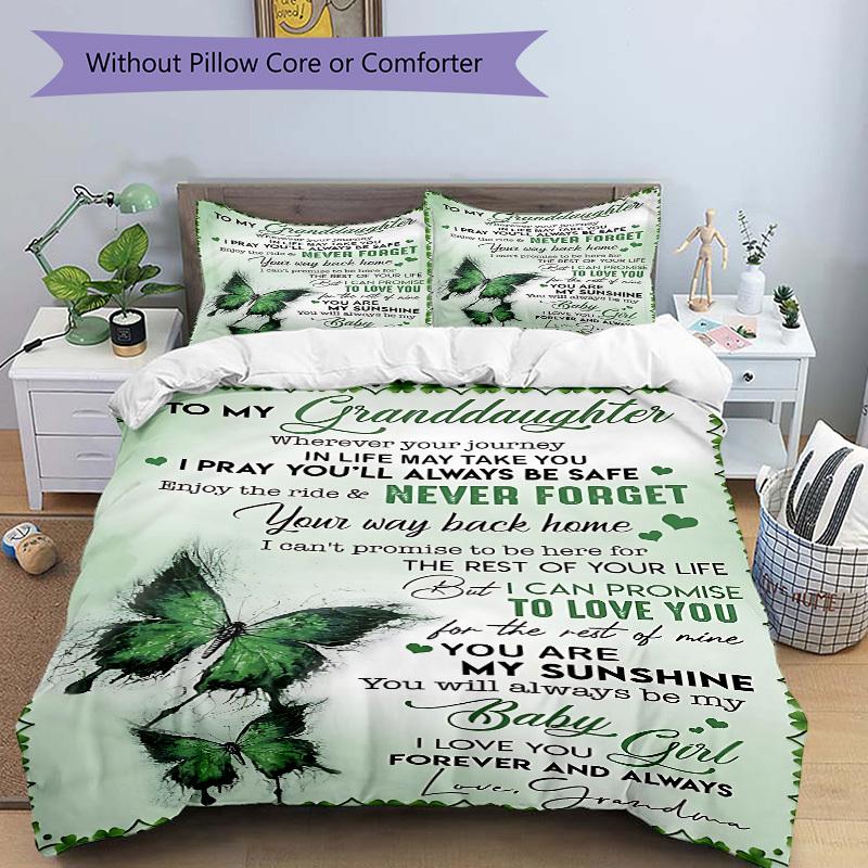 3PCs Granddaughter Love Quotes Design Cover Set, Breathable Fabric(1 Duvet Cover + 2 Pillowcases) (Without Quilt) yy250911201