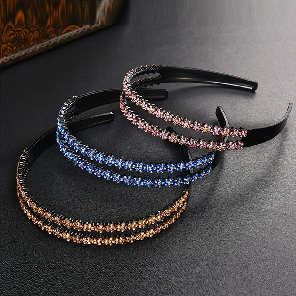 Accessories Full Rhinestone Rhinestone Double Row Anti-slip Headband Head Hoop Headwear Hair Band