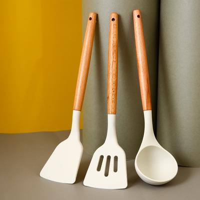 Молочно-белая деревянная ручка, силиконовая лопатка, набор посуды из 3 предметов, набор силиконовых лопаток, подвесная кухонная ложка для супа, кухонная посуда, лопаточка