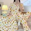 Женские пижамы из 3 предметов с милым принтом из мультфильмов Harajuku Fashion Homewear Осень/зима Ночная одежда