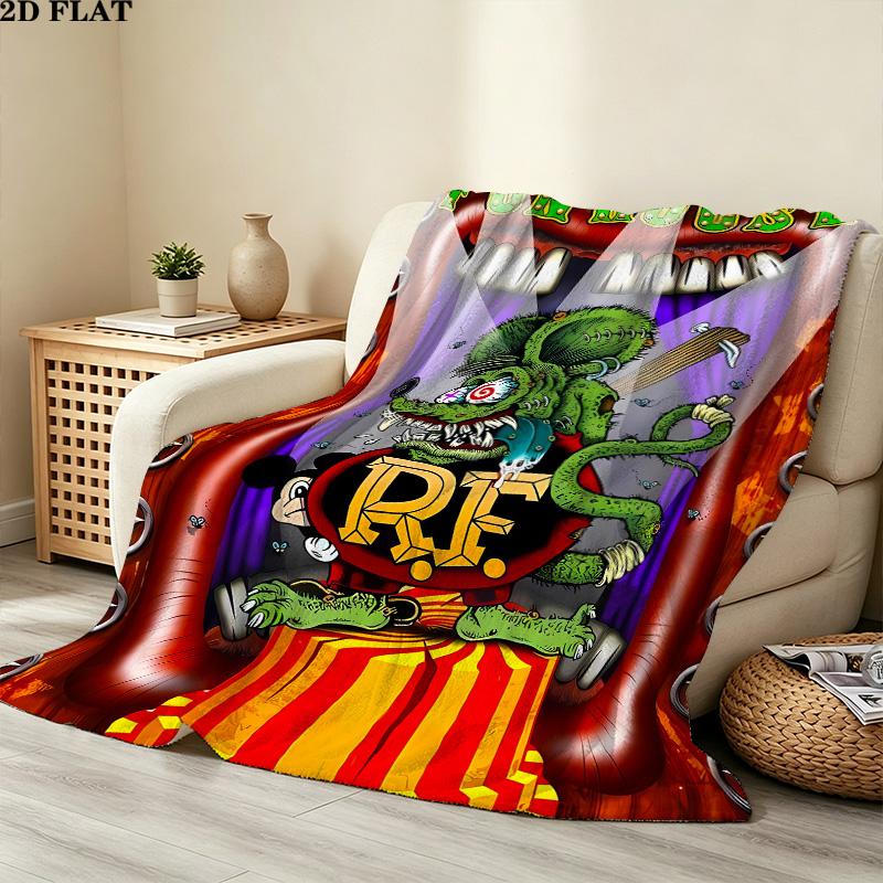 1PC Rat Fink Patterned Flannel Blanket Suitable For All Seasons For Home Decor Warmth And Comfort Gifts Holiday Present