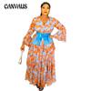 Летнее женское платье большого размера, длинное платье, платья с принтом
