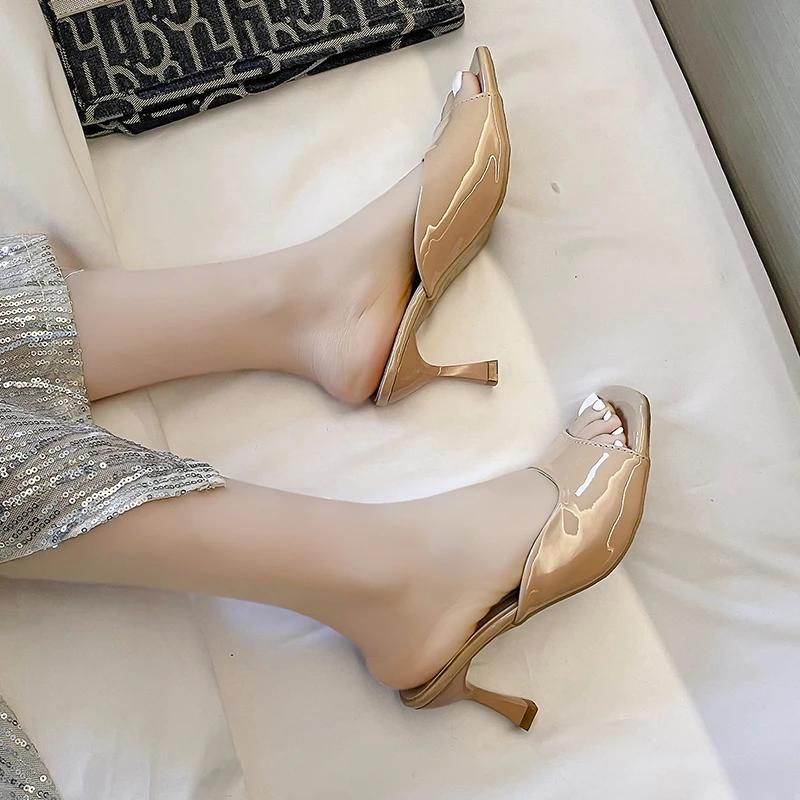 Модные женские тапочки 2024 года, летняя мода, простые, однотонные, с квадратным носком, на шпильках, удобные, дышащие, сандалии на высоком каблуке с неглубоким носком