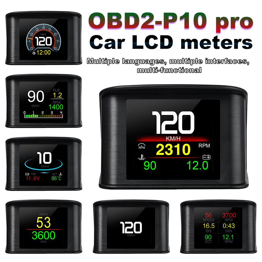 HD P10 P13 OBD2 GPS HUD Автомобильный проекционный дисплей Цифровой спидометр Автоматический бортовой компьютер с датчиками скорости, оборотов в минуту, температуры, напряжения, сигнализации