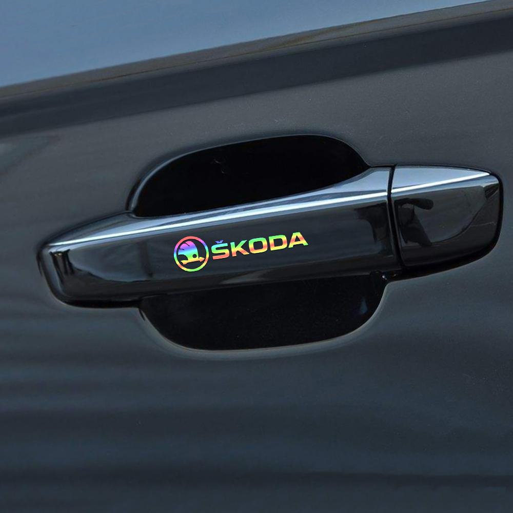 RYYX4 4PCS Car Emblem Exterior Sticker Decal Decoration For Skoda Octavia Rapid Fabia Superb Kodiaq Scala Karoq Kamiq VRS Yeti S VII