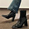 Short Boots Women's Shoes Winter Shoes New Square Headed Lacquer Leather Thick Heel Short Tube Slim High Heel Slim Boots