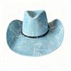 Vintage washed denim pattern western cowboy hat European and American high street jazz hat sunshade sunscreen knight hat