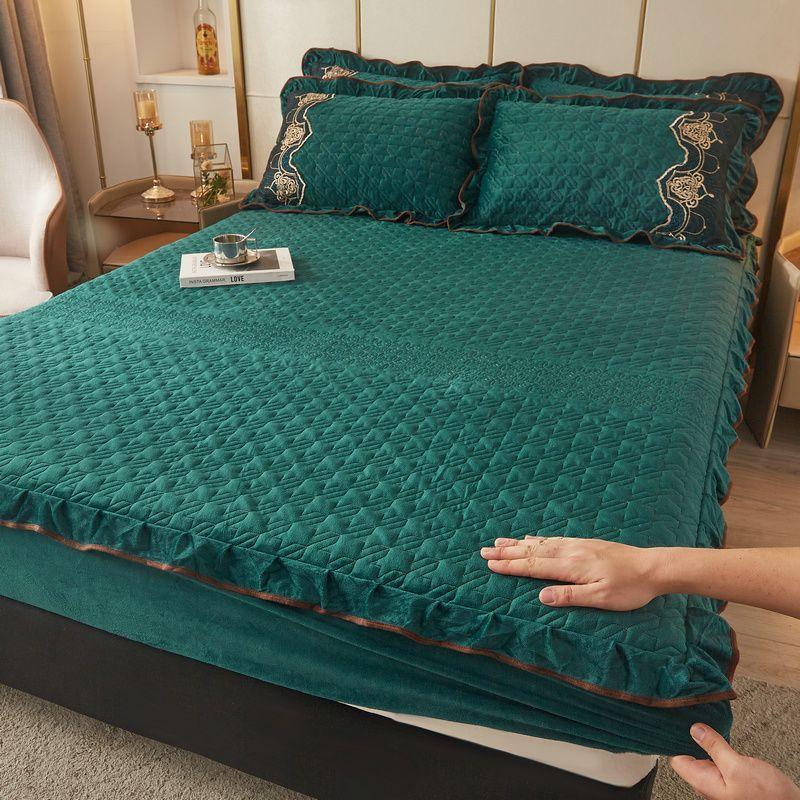 Стеганая фланелевая простыня на резинке, очень мягкая, теплая для односпальной двуспальной кровати, очень толстая, впитывающая пот, дышащая