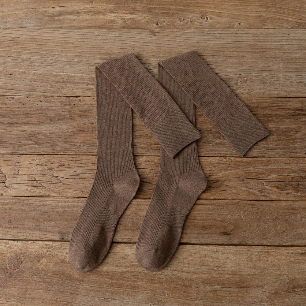 Женские чулки в японском стиле, длинные носки для школьниц в студенческом стиле, хлопковые вязаные однотонные чулки до бедра