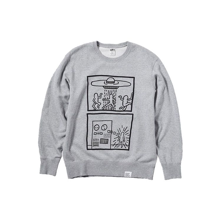 Uniqlo X Кит Харинг Мультяшный Принт Свитшот с Круглым Вырезом Мужской свитшот Серый 446371-03