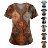 Plus Size Printed Scrub Working Uniform Tops For Women's V-Neck Print Short Sleeve Fun T-Shirts Workwear Tee With Pockets