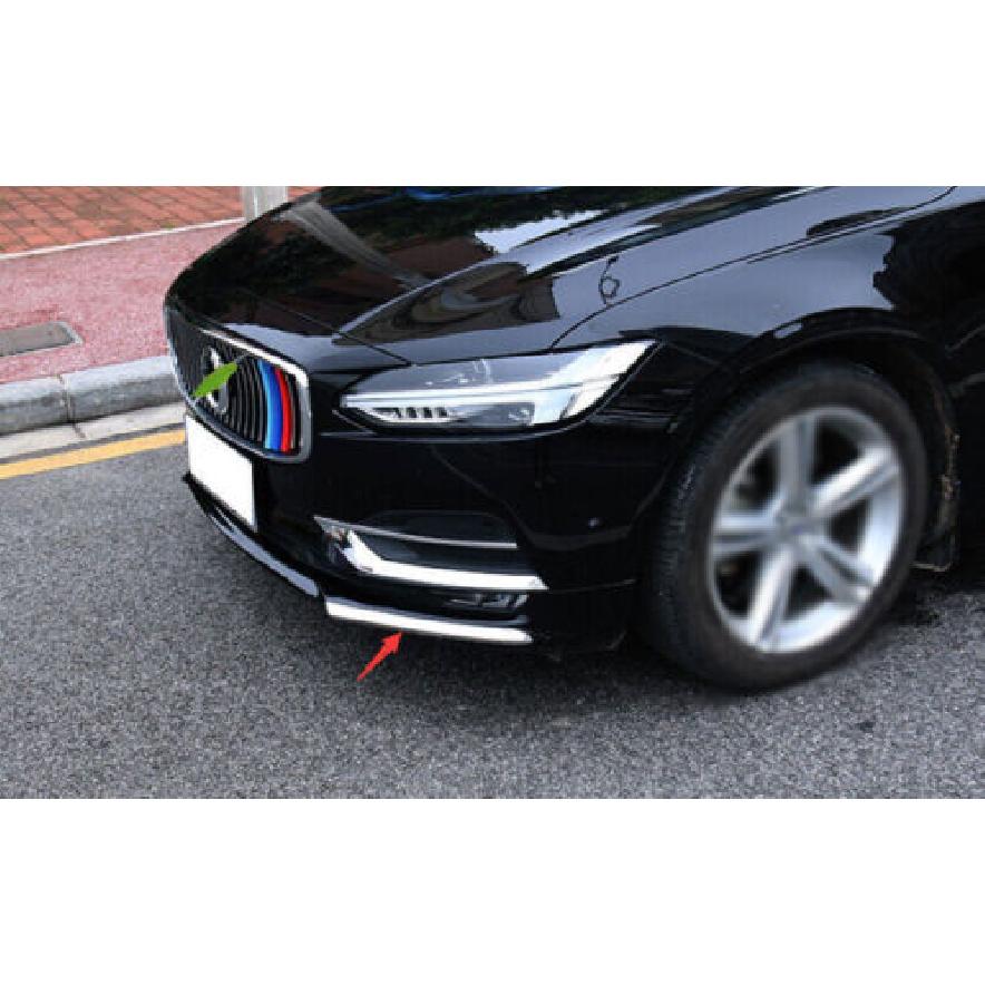 2017- For Volvo S90 Chrome Steel Front Bumper Side Spoiler Cover Trim 2Pcs