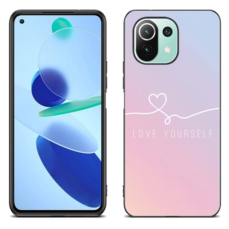 Чехол Love Yourself с цветком для Xiaomi Mi POCO X3 NFC F3 GT M3 11i 11 Ultra 10T Pro A2 11 Lite Redmi K40 K20 7 7A, черный мягкий чехол