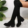 Модные эластичные вязаные ботфорты большого размера для женщин, на толстом каблуке, весна-осень 2025