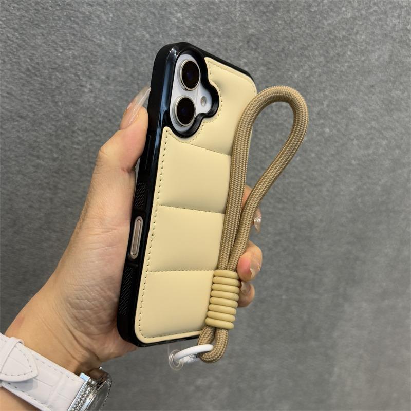 Модный пуховик Чехол-браслет для iPhone 15 16 Pro Max 14 Plus 11 12 13 С ремешком Однотонный Мягкий Ударопрочный Чехол
