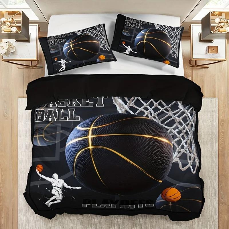 3pcs Vibrant Sports Basketball Duvet Cover Pillowcase Bedding Set Youth Kids Girl Boys Birthday Bedroom Decoration Full Size