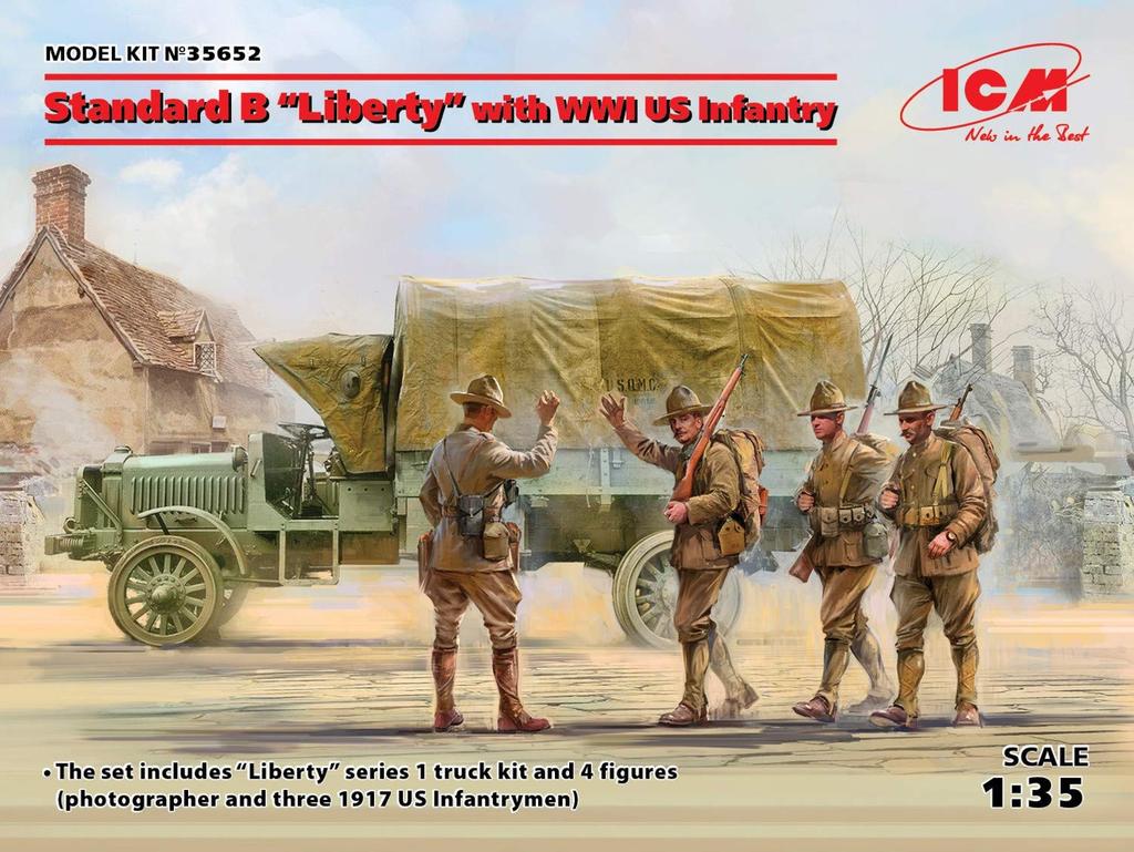 ICM Масштаб Первая мировая война Стандартный грузовик армии США B Liberty с пехотой США Пластиковый набор 35652 1/35
