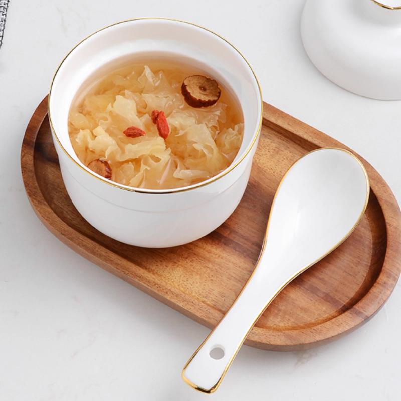 Круглая суповая чашка с крышкой, золотистая, паровая миска с крышкой, горшочек для тушения с подносом, ложка, гнездо ласточки, морской огурец, паровая чашка для яиц, десертный горшочек для тушения