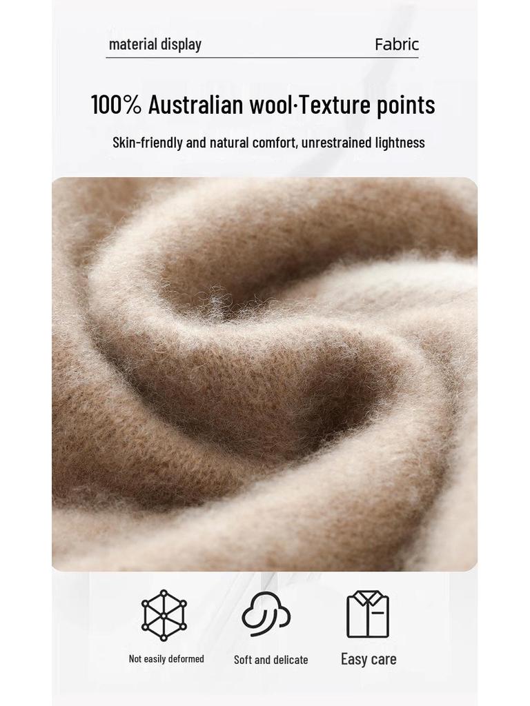 Men's Color Block Wool Sweater: Round Neck, Thick, Simple Design, 100% Pure Cashmere, Perfect for Autumn/Winter.