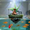 Mini Resin Fishing Man Aquarium Statue Creative Floating Island Artificial Landscape Ornament for Small Fish Tank Decor